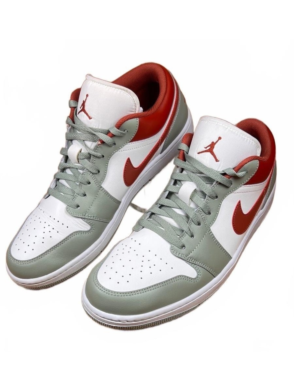 Jordan Low Top Sneakers in White, Rust Red, and Sage Green - Men's Size 13